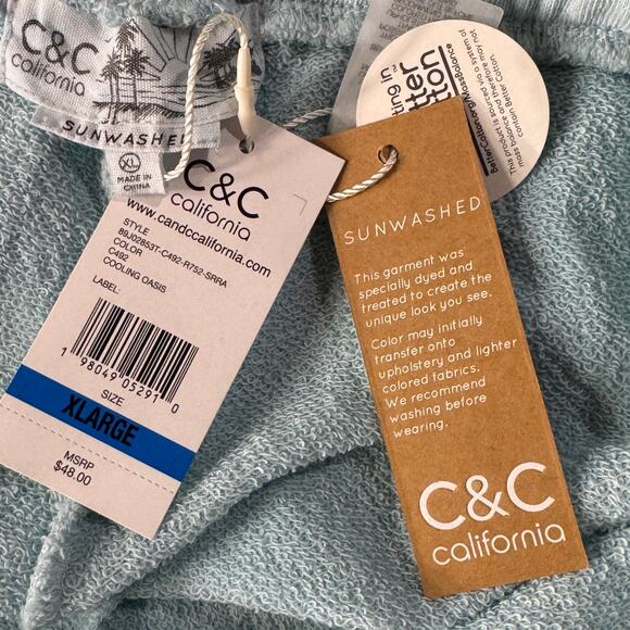 C&C California X-Large French Terry Sunwashed Shorts Stretch Drawstring Pockets - Picture 4 of 8